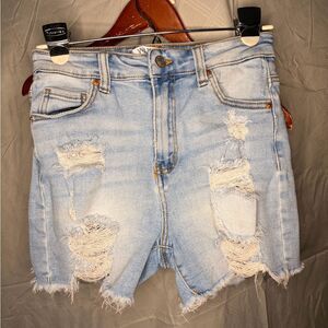 Wax Jean Light Blue Distressed Denim Shorts